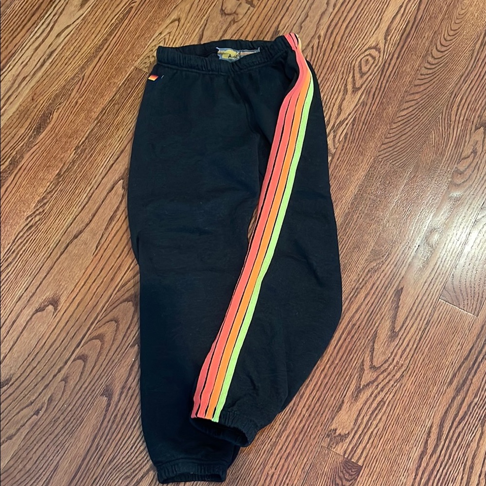 5 STRIPE SWEATPANTS - HEATHER GRAY/BLACK AND NEON RAINBOW